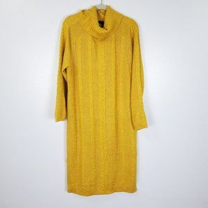 Ann Taylor Sweater Dress Womens Large Yellow Turtleneck Cable Knit Midi NEW